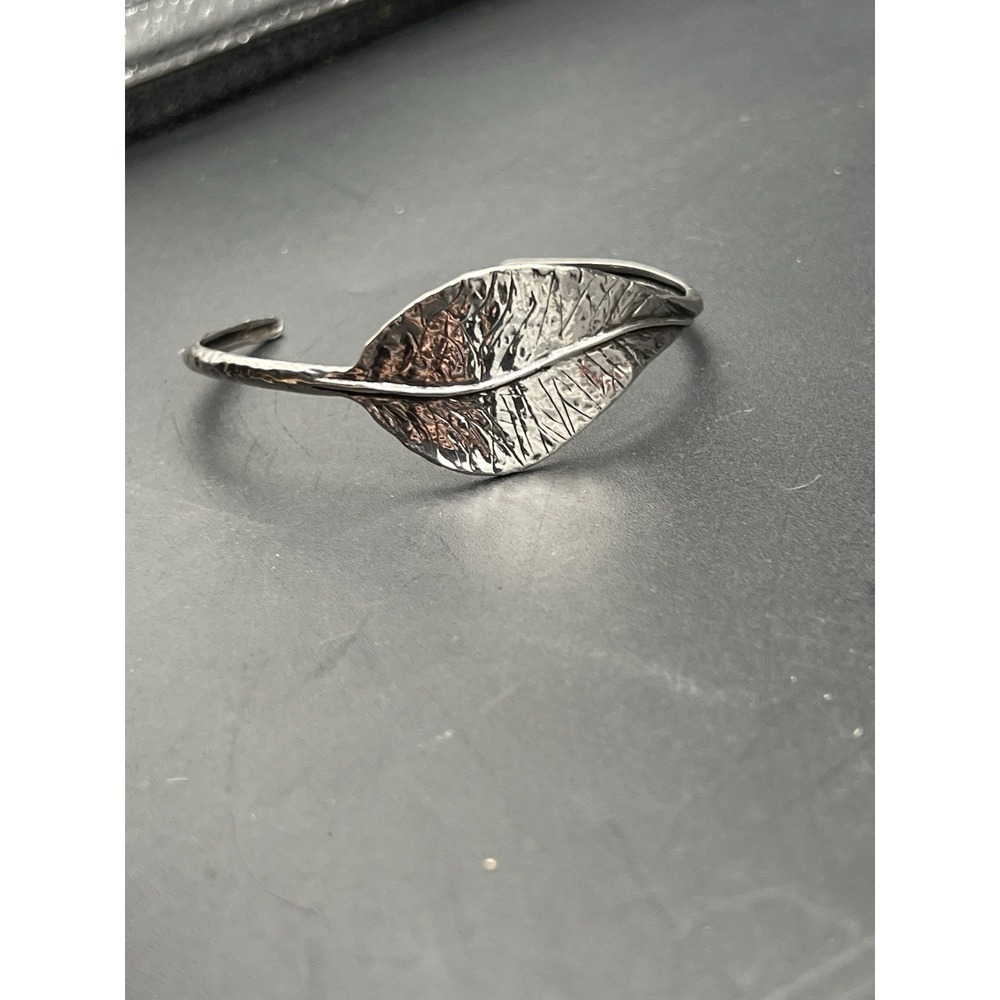 HTF Or Paz Sterling Silver Etched Leaf Cuff Bracelet 7" 14.95g Fine Jewelry